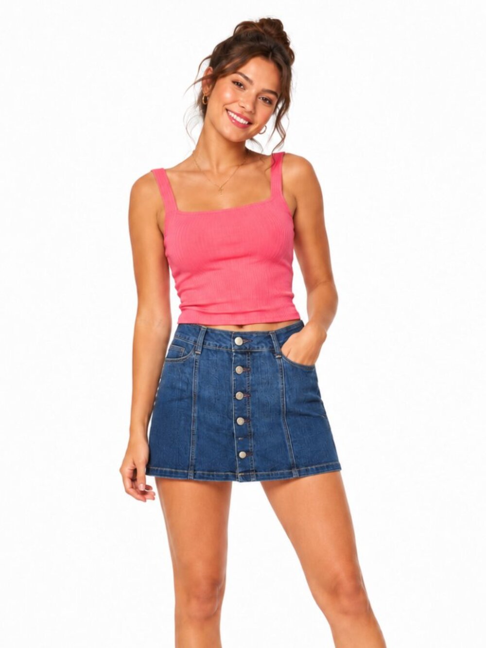 American Eagle Outfitters Dark Wash Button Front Stretch Denim Mini Skirt